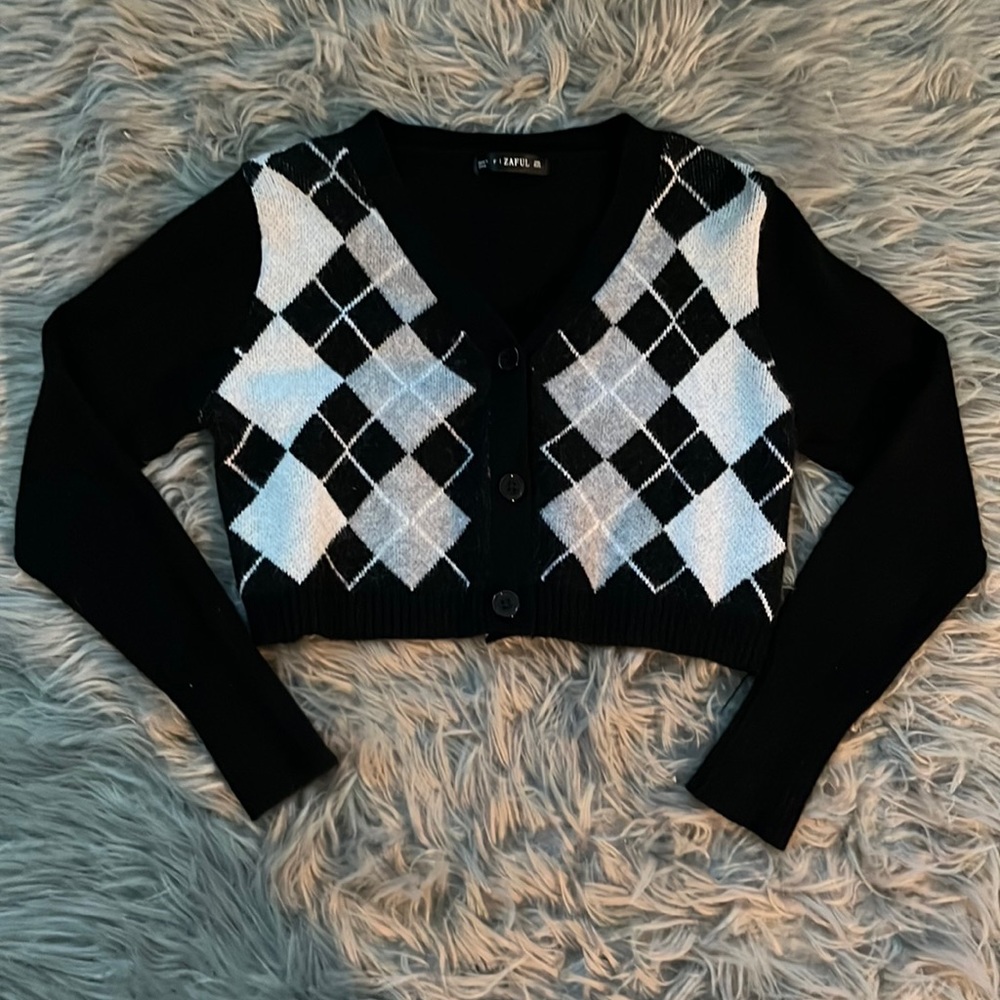 cropped argyle cardigan sweater